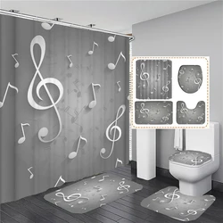 Musical Note Printed Shower Curtain Waterproof Polyester Bathroom Curtains Set Toilet Lid Cover Non-slip Mat Carpet Home Decor