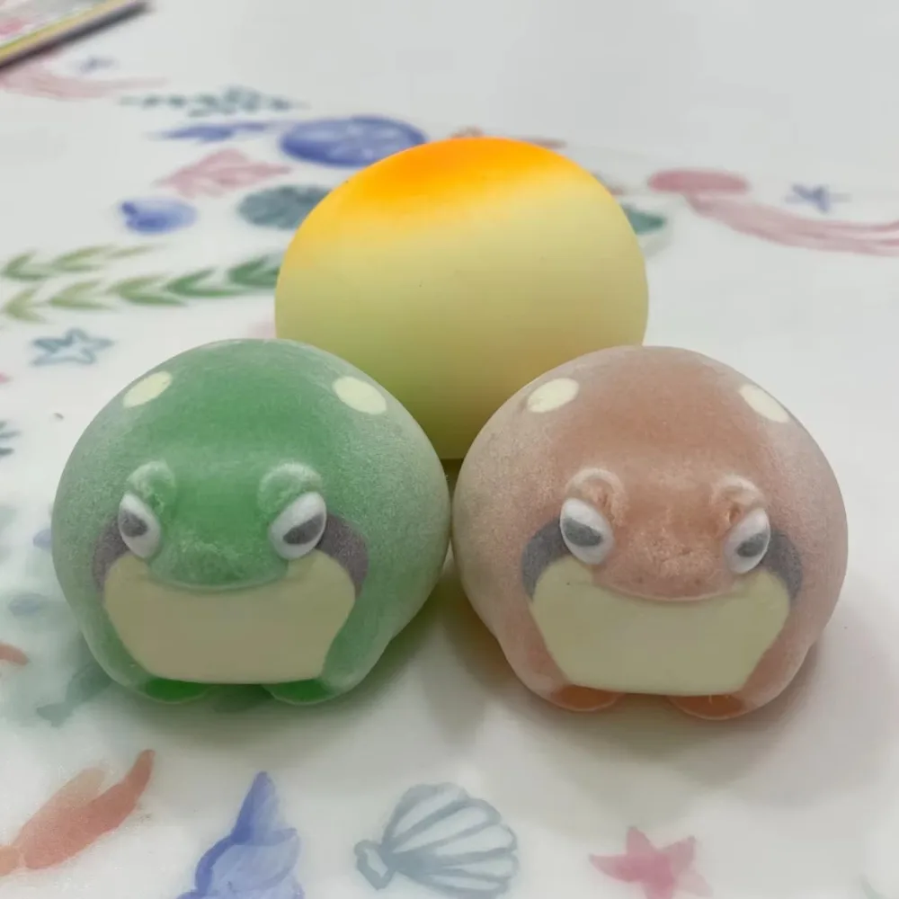 Gashapon Capsule Toys Mini Flocking Frog Soft Cute Figurines Kawaii Dolls Squeeze Anti Stress Relief Squishy Kids Birthday Gifts