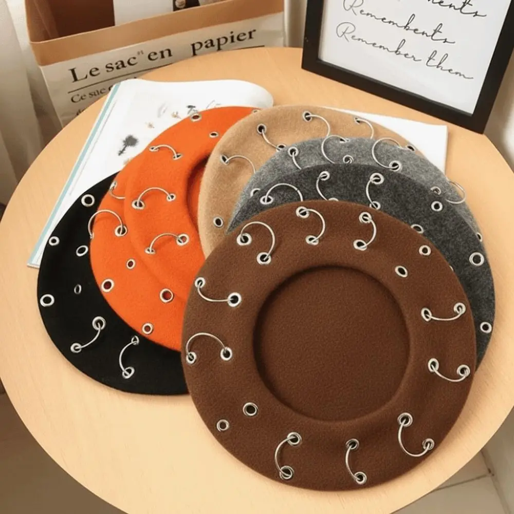 

Ladies Solid Color Beret Caps Thickened Slouchy Octagonal Hat Warm Knitted Winter Hat Autumn Season