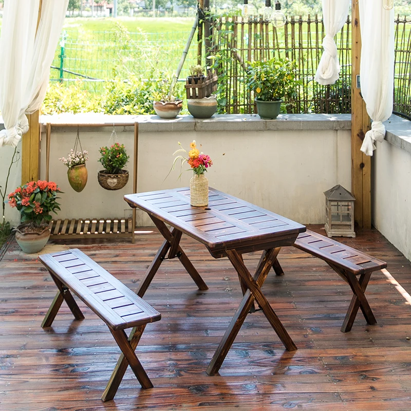 

Outdoor tables and chairs Solid wood terrace combination leisure chair Courtyard villa Outdoor balcony Garden folding
