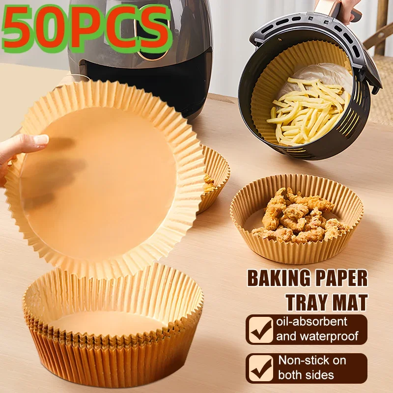 50/30/25PCS Disposable Air Fry Liners Non-Stick Mat Airfryer Baking Papers Round Oil-proof Liner Air Fryer Accessories