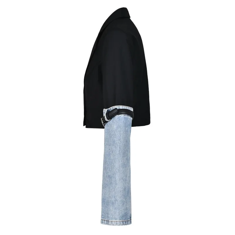 ANJY Herfst Nieuwe Vrouwen Street Style Denim Patchwork Temperament Kleine Blazer Ins Trend Enkele Knop Slanke Veelzijdige Jas A14315