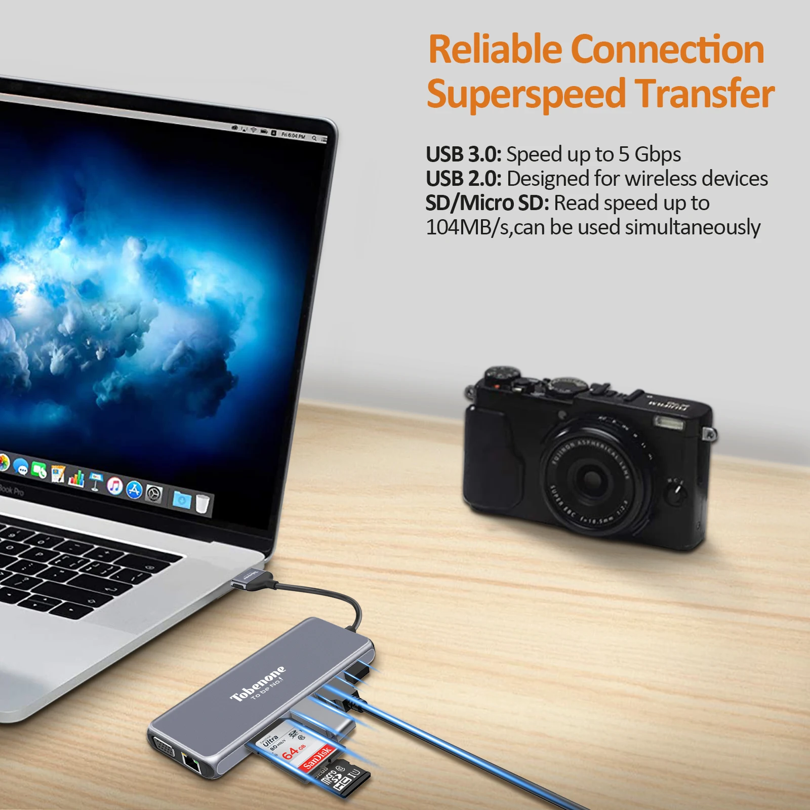 Tobenone-usb c a 2 hdmi docking station, 4k, monitor duplo, hub portátil com vga, usb3.0, ethernet, sd/tf, para macbook pro/air