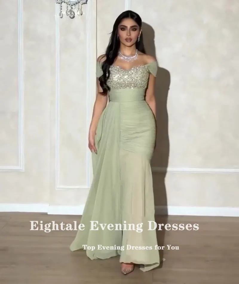 Eightale Abito da sera arabo Sweetheart Cap maniche Personalizzato Chiffon Sirena Prom Abito da cerimonia nuziale Abendkleider Hochzeit
