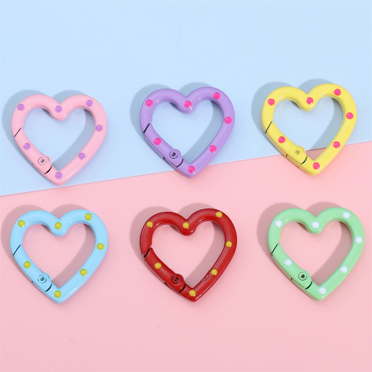 1pc Metal Heart Ring Spring Clasp Carabiner 25mm Keychain Clips Hook Dog Chain Diy Jewelry Buckle Connector Supplies view 6