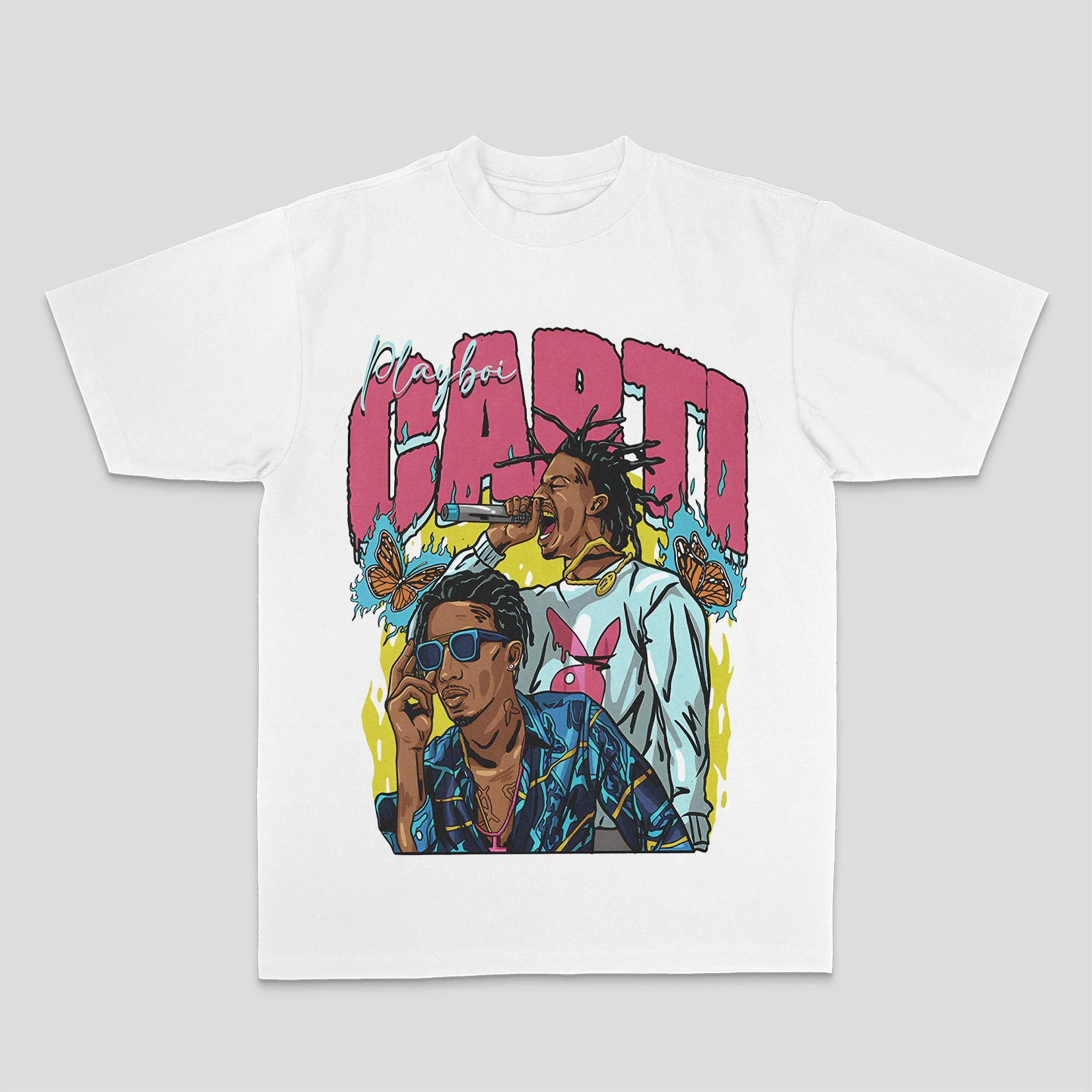 Pop Playb I AM MUSIC Oi Carti American Retro Short Sleeve Vibe Style Printed Cotton T-Shirt Both of Men and Women
