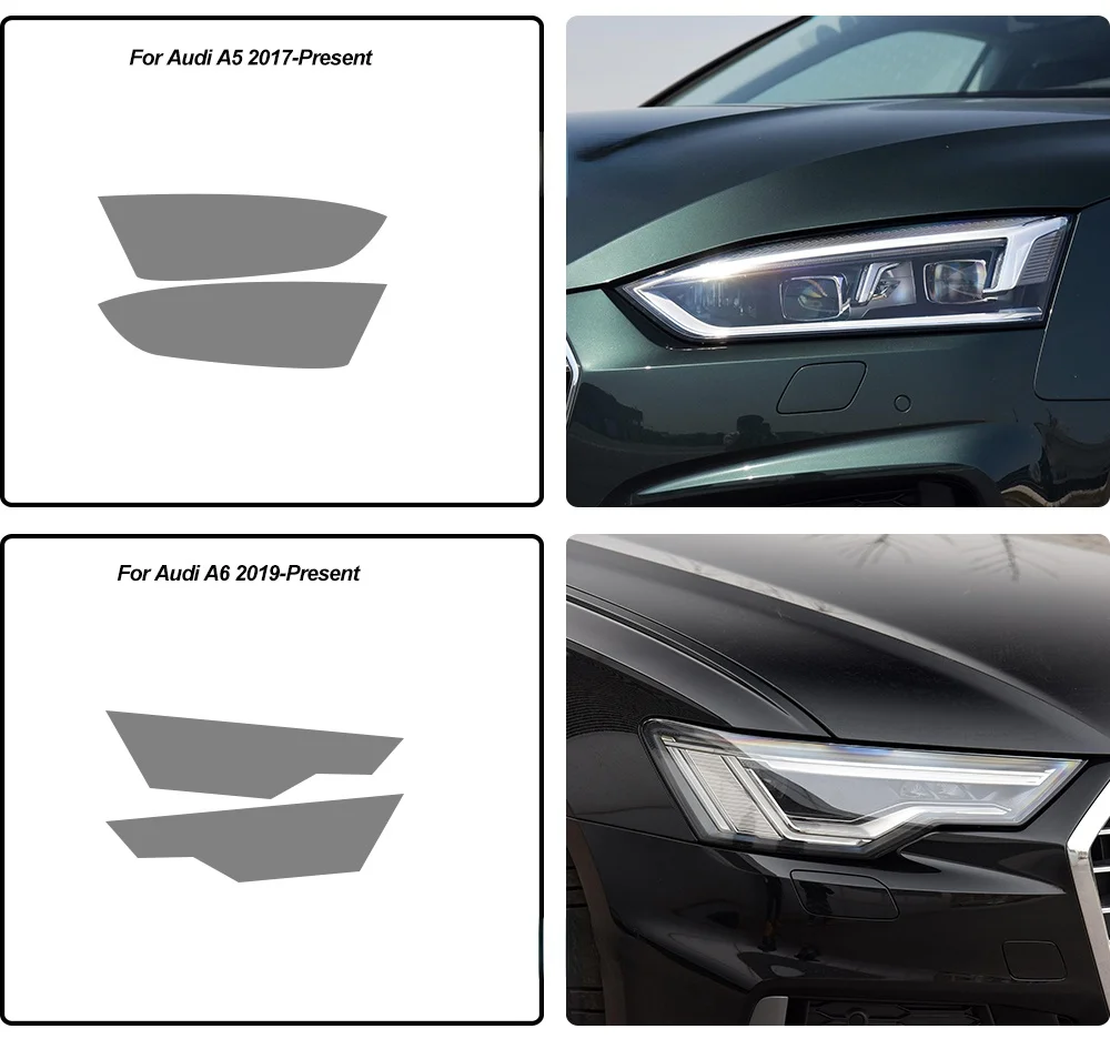 2Pcs Car Headlight Protective Film Smoked Black TPU Sticker For Audi A4 8V A3 B8 B9 A5 A6 C8 A7 A8 D4 TT E-tron R8 Accessories