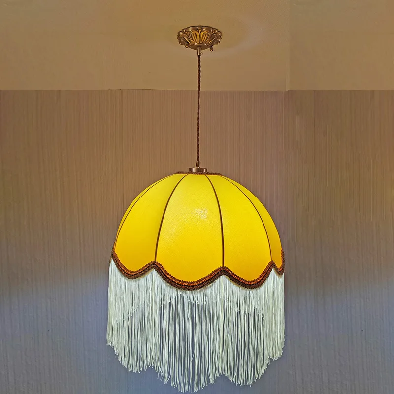 Boho Colourful Round Fabric Pendant Lamps French Vintage Color Tassel Cloth Lampshade Bedroom Living Room Home Decor Chandeliers
