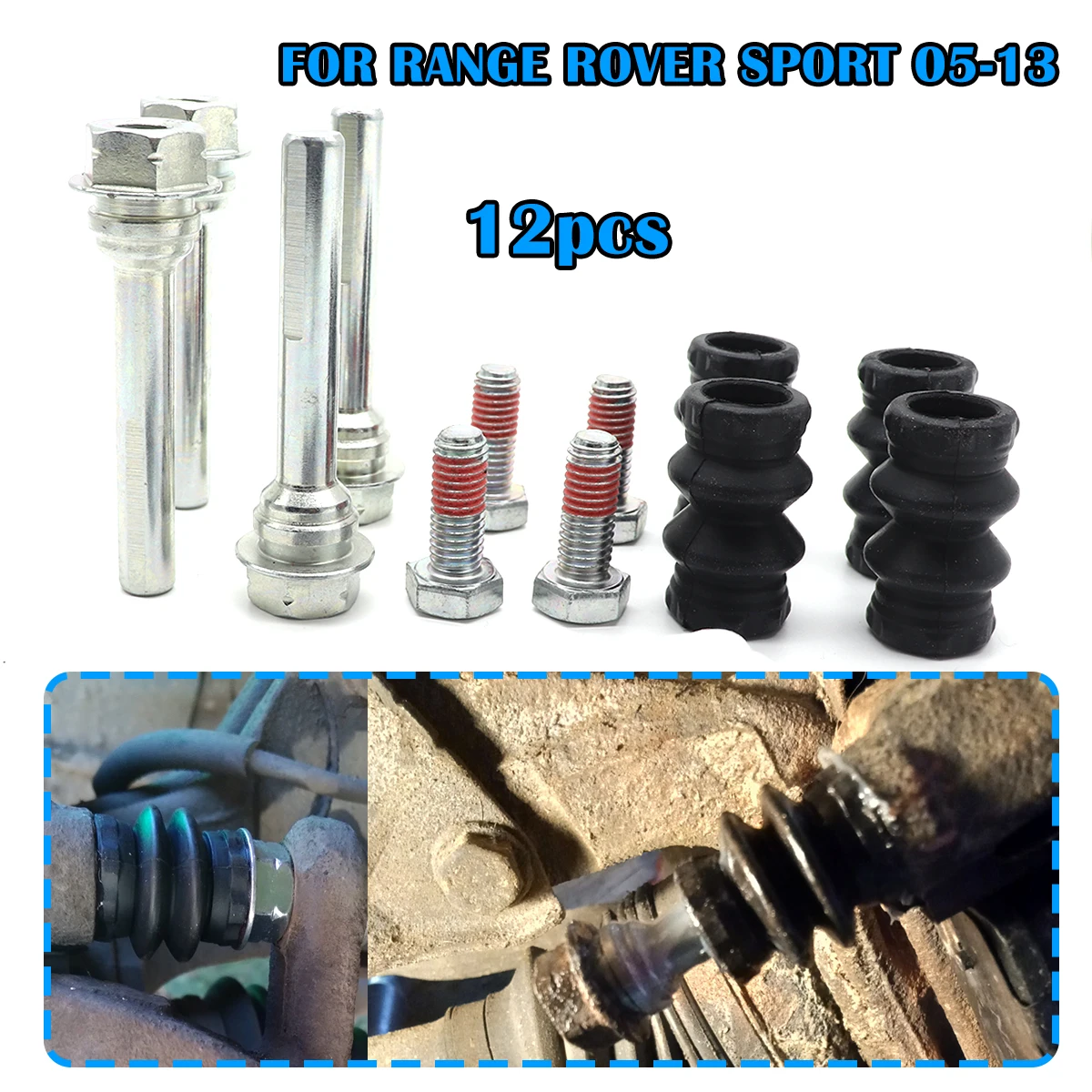 

12PCS Brake Caliper Cylinder Slider Guide Pin For Disc Housing Bolts Rubber Boot Seal Kit FOR RANGE ROVER SPORT 2005 2006-2013