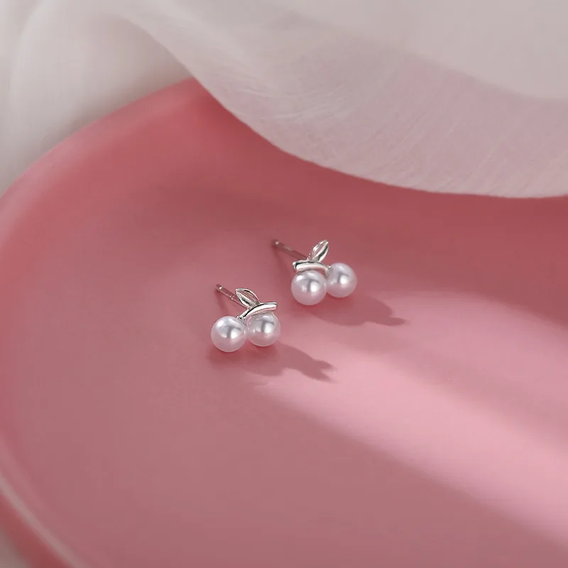 ANENJERY أقراط اللؤلؤ الكرز للنساء الفتيات مزاجه الكورية Ins الأزياء والمجوهرات الهدايا ثقب بالجملة