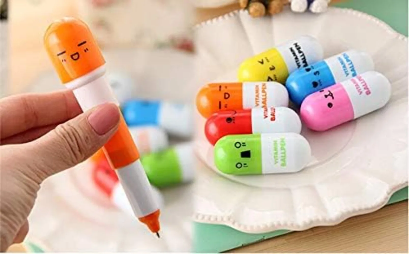 24 шт., синие шариковые ручки в форме таблетки