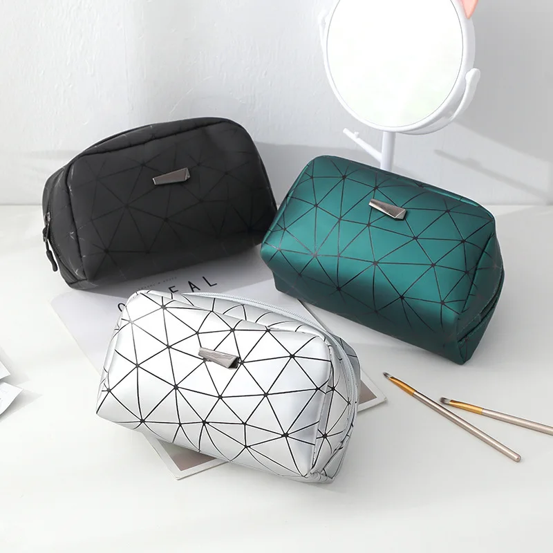 Women Travel Cosmetic Bag Multifunction Geometric Makeup Bags PU Leather Waterproof Portable Toiletries Organizer Make Up Cases