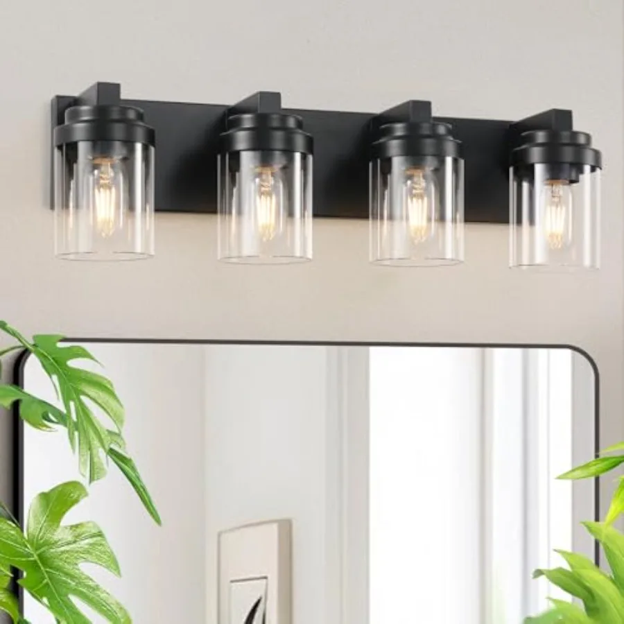 

Bathroom Vanity Light 4 Light Vanity Lights with Clear Glass Shade Farmhouse Bathroom Vanity Lighting Fixtures Over Mirror for