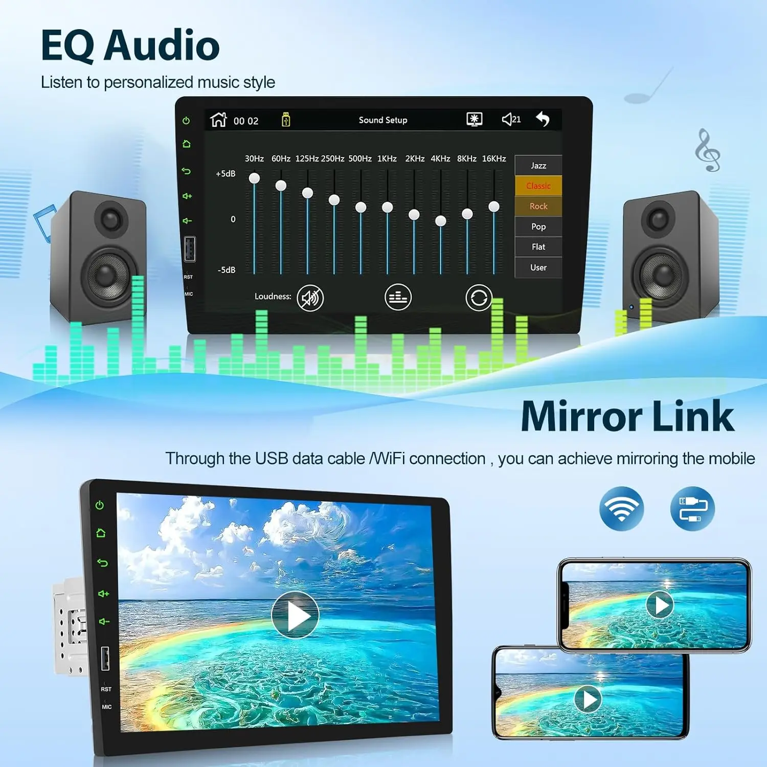 Autoradio da 9 pollici con CarPlay wireless e Android Auto, Bluetooth, MirrorLink, fotocamera di backup e microfono