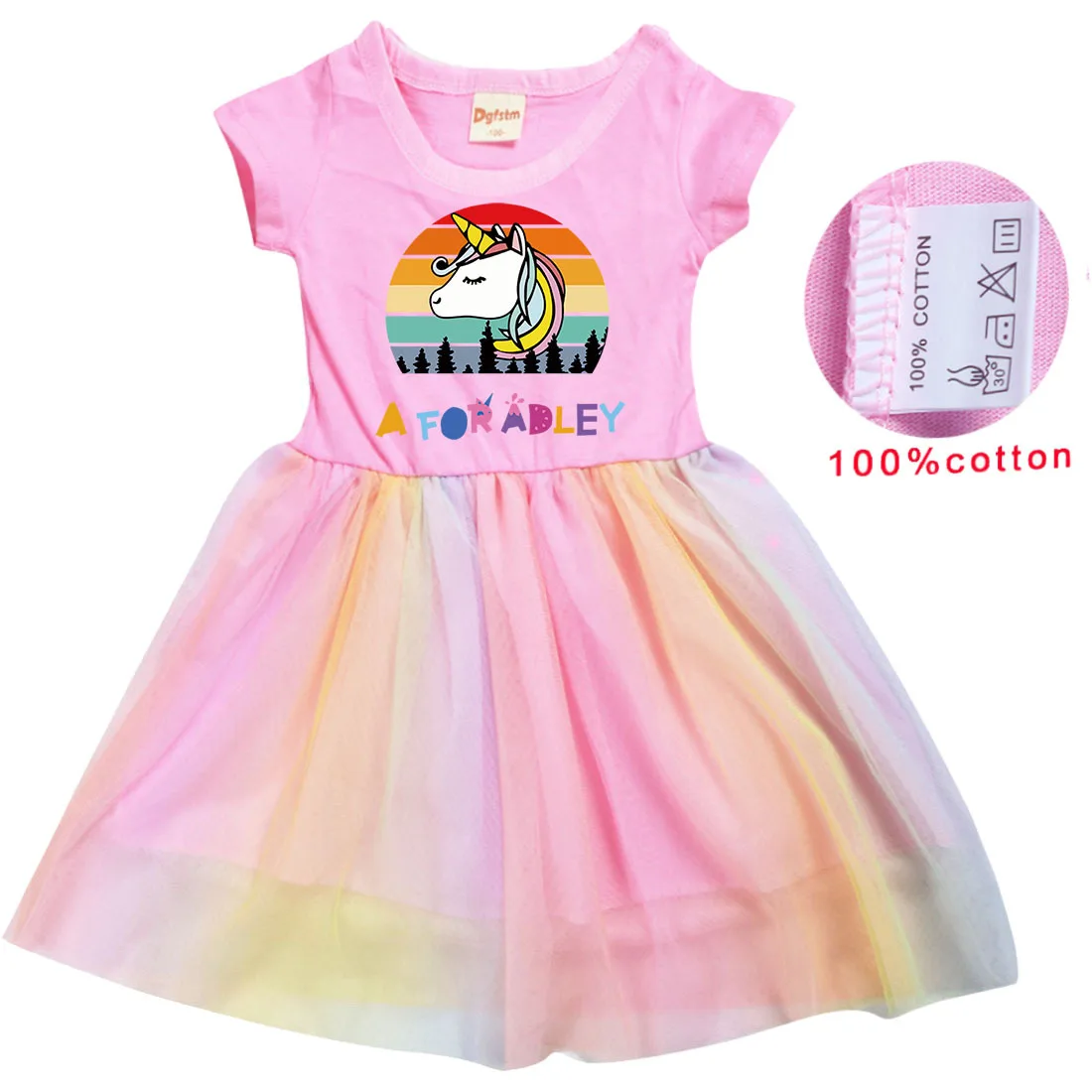 

New Anime A FOR ADLEY Clothes Baby Girls Summer Casual Dresses Kids Short Sleeve Wedding Party Dresses Children Elegant Vestidos