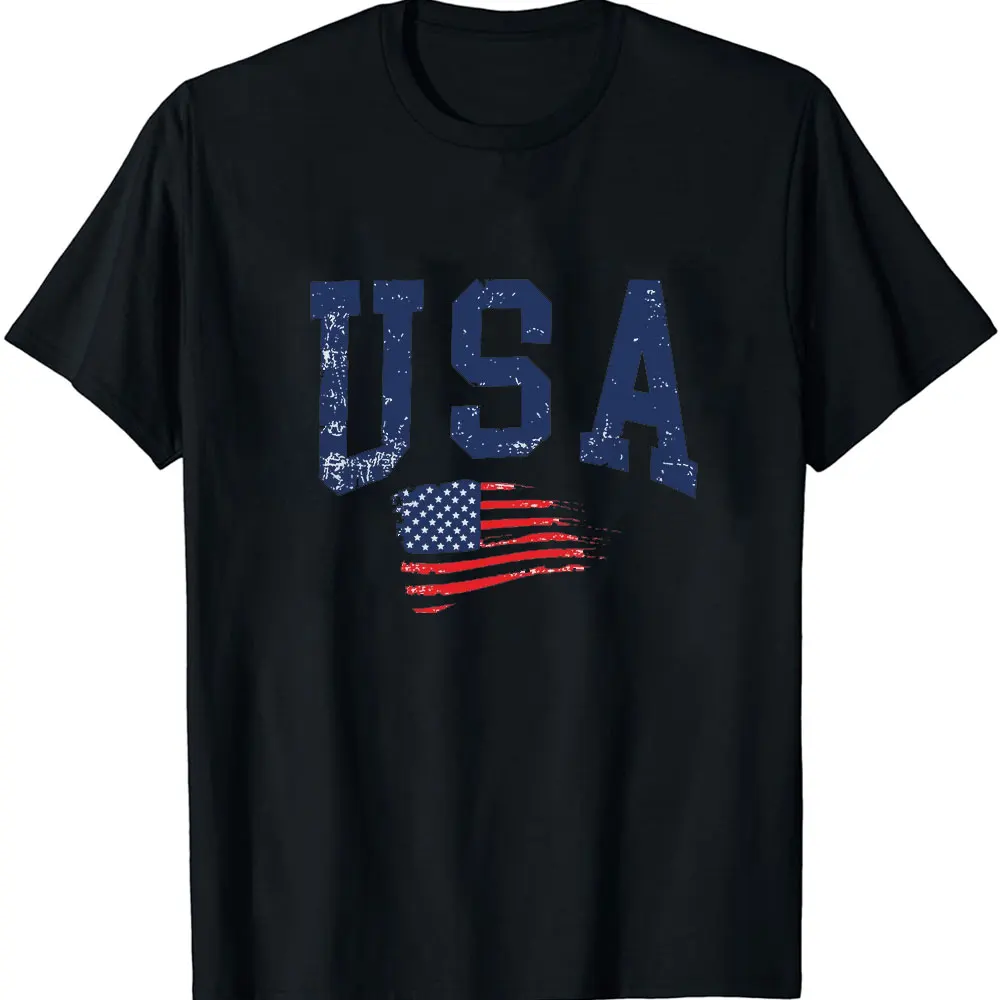 USA Classics Men's T-Shirt United States of America Flag Washed Cotton T Shirts Independence Day Summer Street Tees Design Top