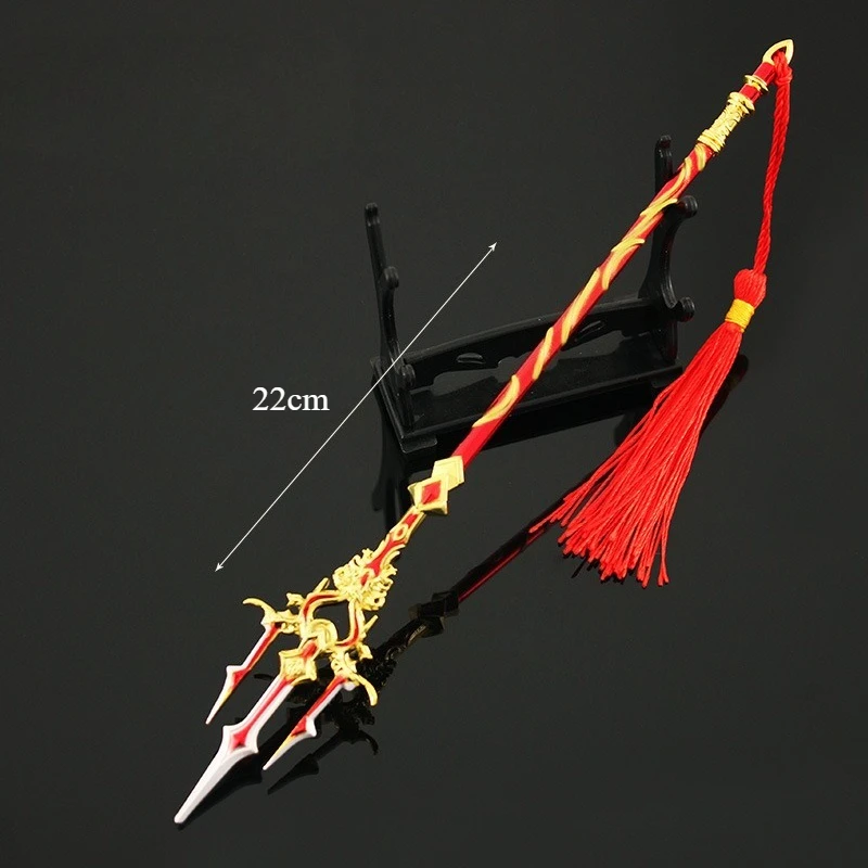 Red and Gold Chaos Spear Mini Replica Edition  Metal Trident Keychain, Gaming Collectible Sword Model,  Cosplay Prop / Toys Gift - view 3