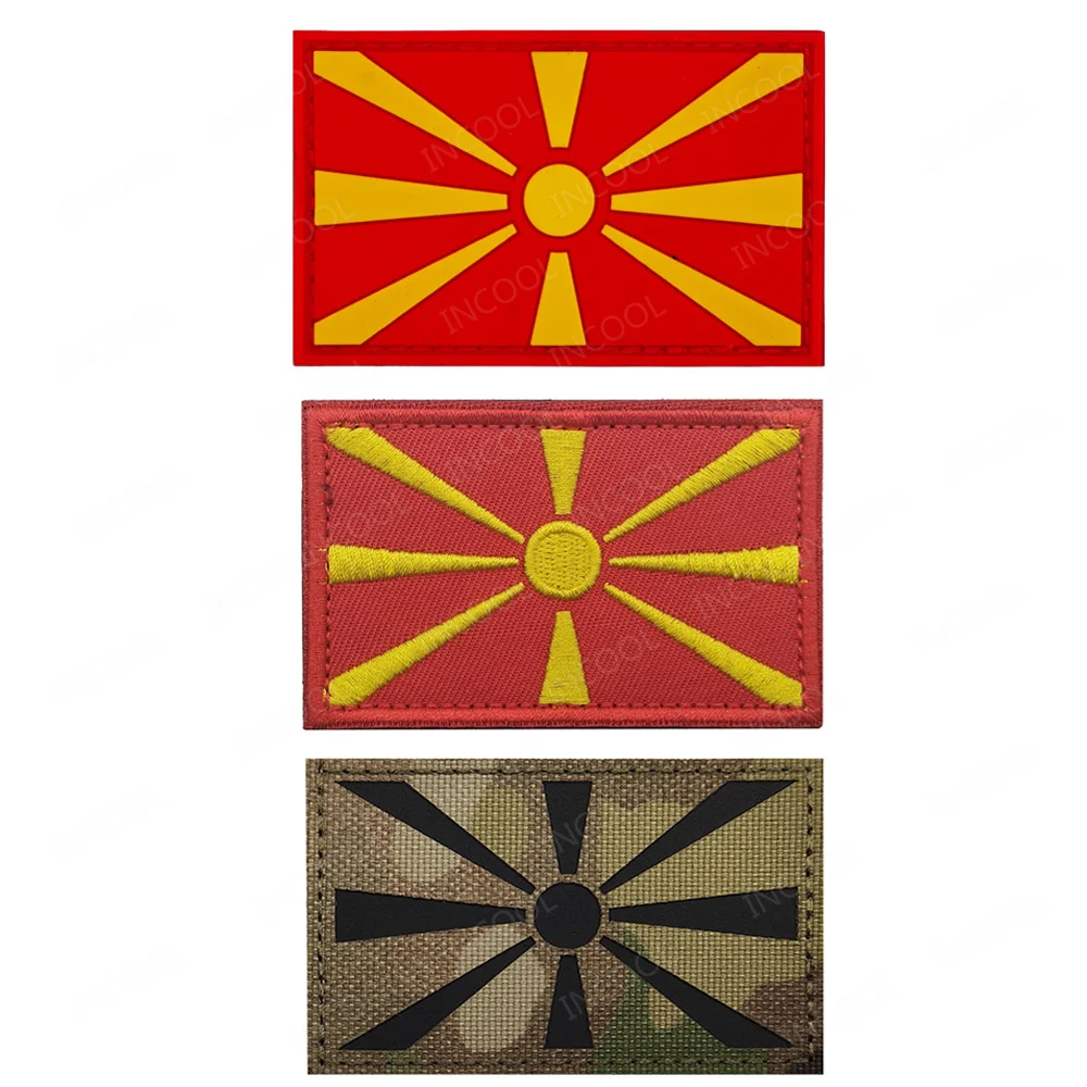 North Macedonia Flag IR Infrared Reflective Patches 3D PVC Rubber Flags Embroidered Tactical Appliques Armband Decoration Badges