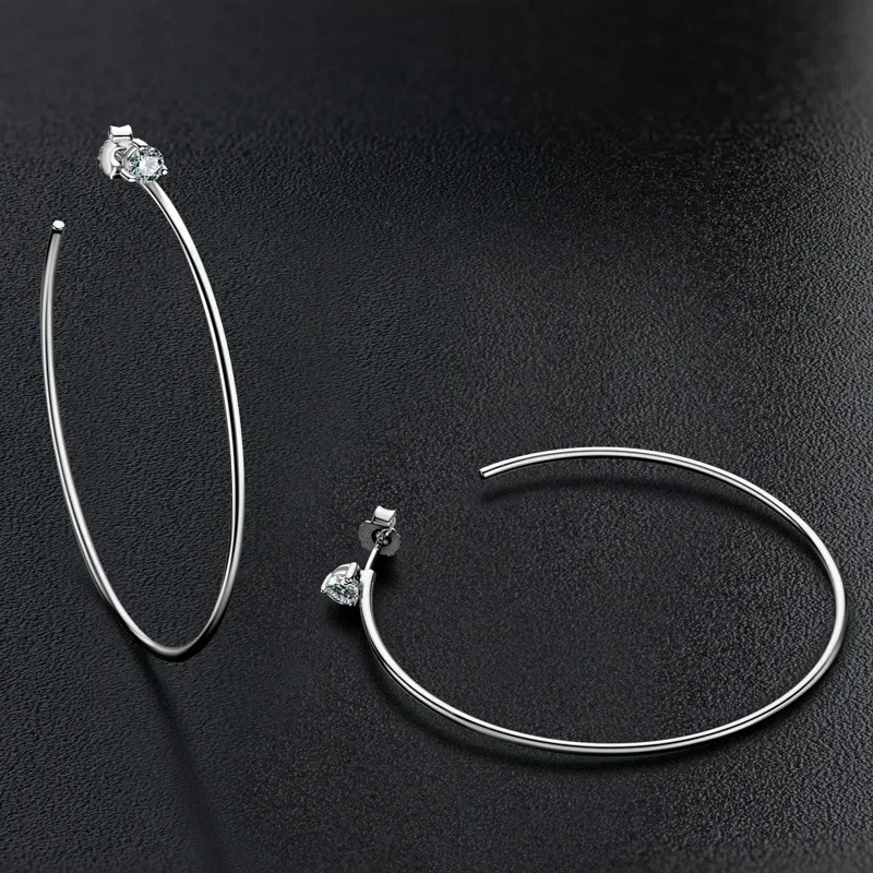 100% 925 Sterling Silver 4.0MM Moissanite Hoop Earring Big Circle Vintage Simple Party Earrings for Women Wedding Jewelry