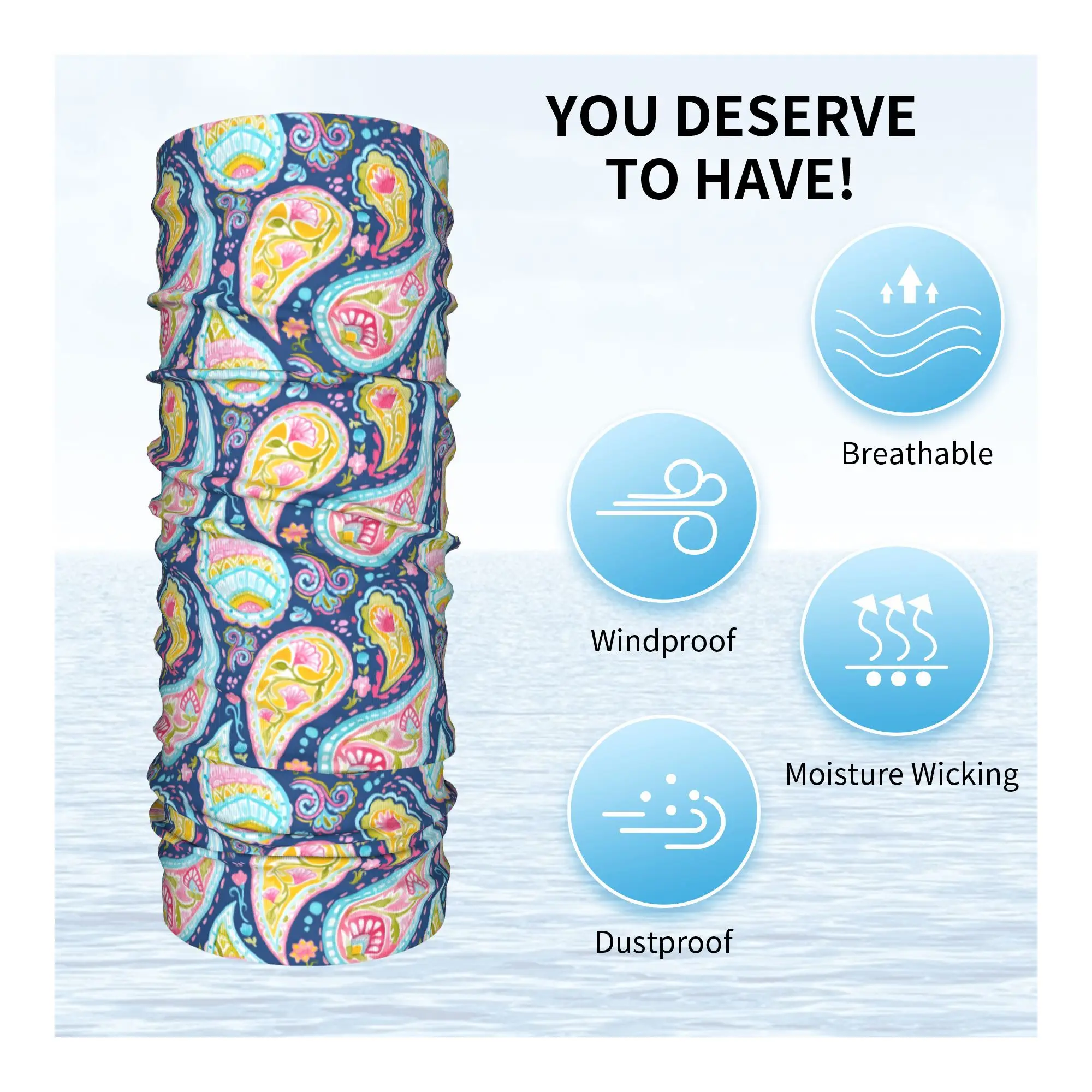 Custom Colorful Retro Paisley Pattern Bandana Winter Neck Warmer Men Windproof Wrap Face Scarf for Hiking  Gaiter Headband