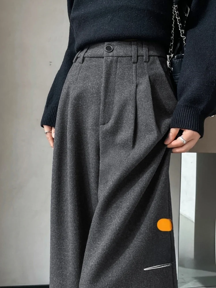 아이에이 플레인 와이드 레그 수트 팬츠 여성용 하이웨이스트 슬리밍 드레이피 루즈 스트레이트 플로어 길이 바지 출퇴근용