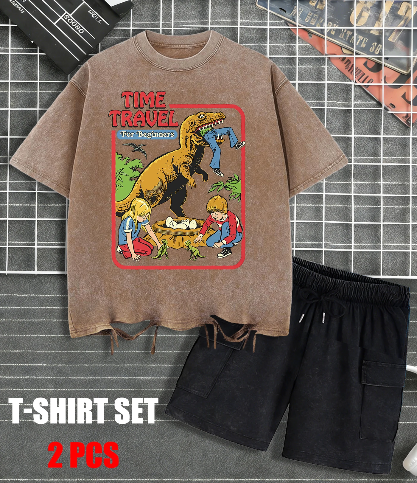 

Time Travel For Beginners Retro Tee Top Mans Summer Breathable Cotton Sportsuit Soft Fashion Washed Unisex Casual Holes Clothes