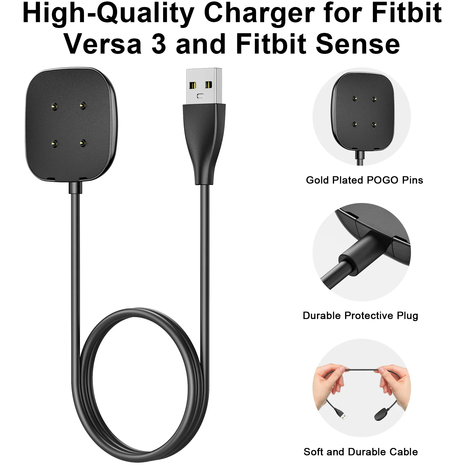 Magnetic Watch Charger for Fitbit Versa 3 Charging Cable Replacement USB Cord Dock Adapter For Fitbit Sense Smartwatch Accessory