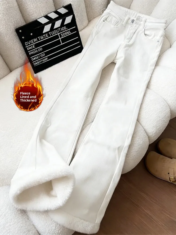 

Мужские джинсы Cleanfit с подкладкой, расклешенные, приталенные, прямые, с эластичным поясом, в американском стиле, для повседневной носки, зимние