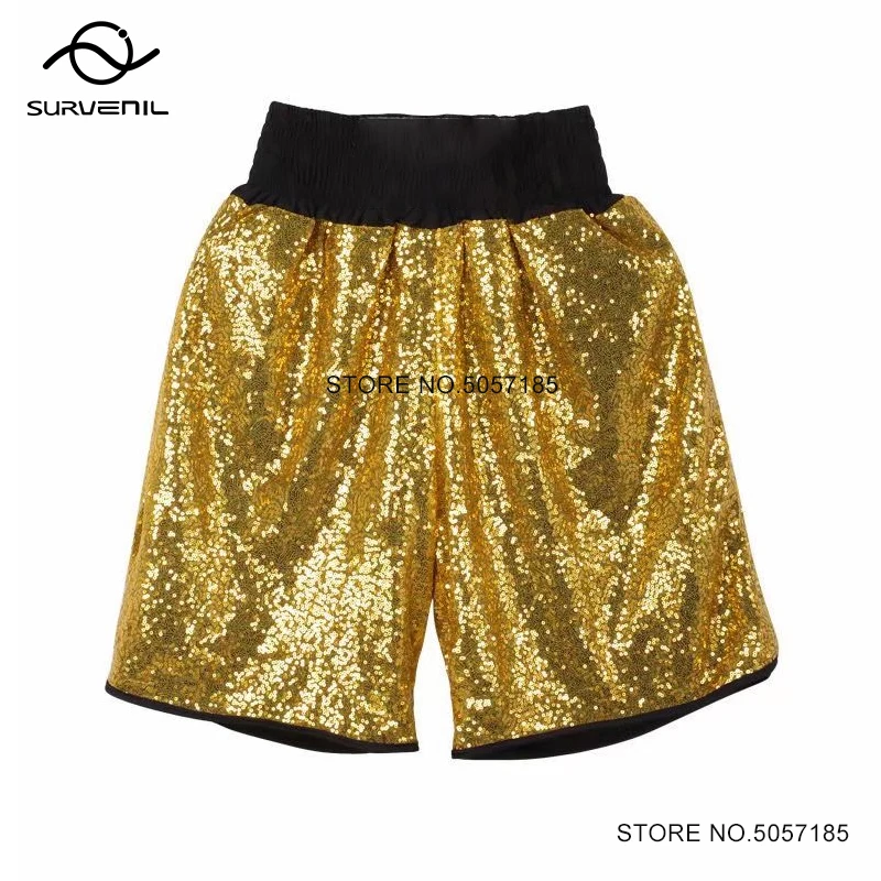 Kickboxing Shorts Gold Sequins Muay Thai Shorts Kick Boxing Shorts Women Men Child Grappling MMA Cage Fight Training Short Pants