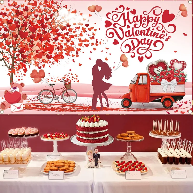 زينة حفلات قلب حب ، لافتة عيد الحب السعيد ، أحمر ، 71 × خلفية اليوم "، قطعة واحدة