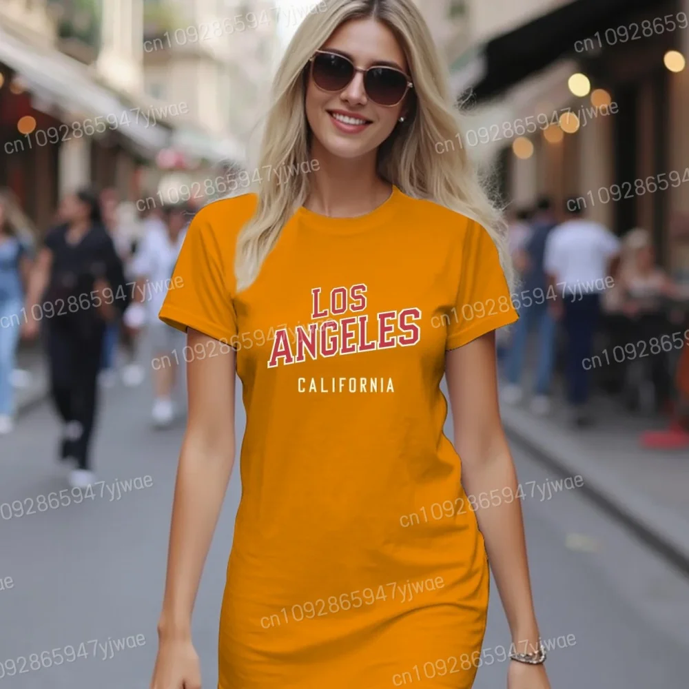 الصيف المرأة لوس انجليس تي شيرت مطبوع فستان الجولة الرقبة تي شيرت غير رسمي فستان النوم ملابس المنزل ملابس خاصة النساء فستان