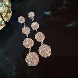 925 Silver needles geometric circle long earrings