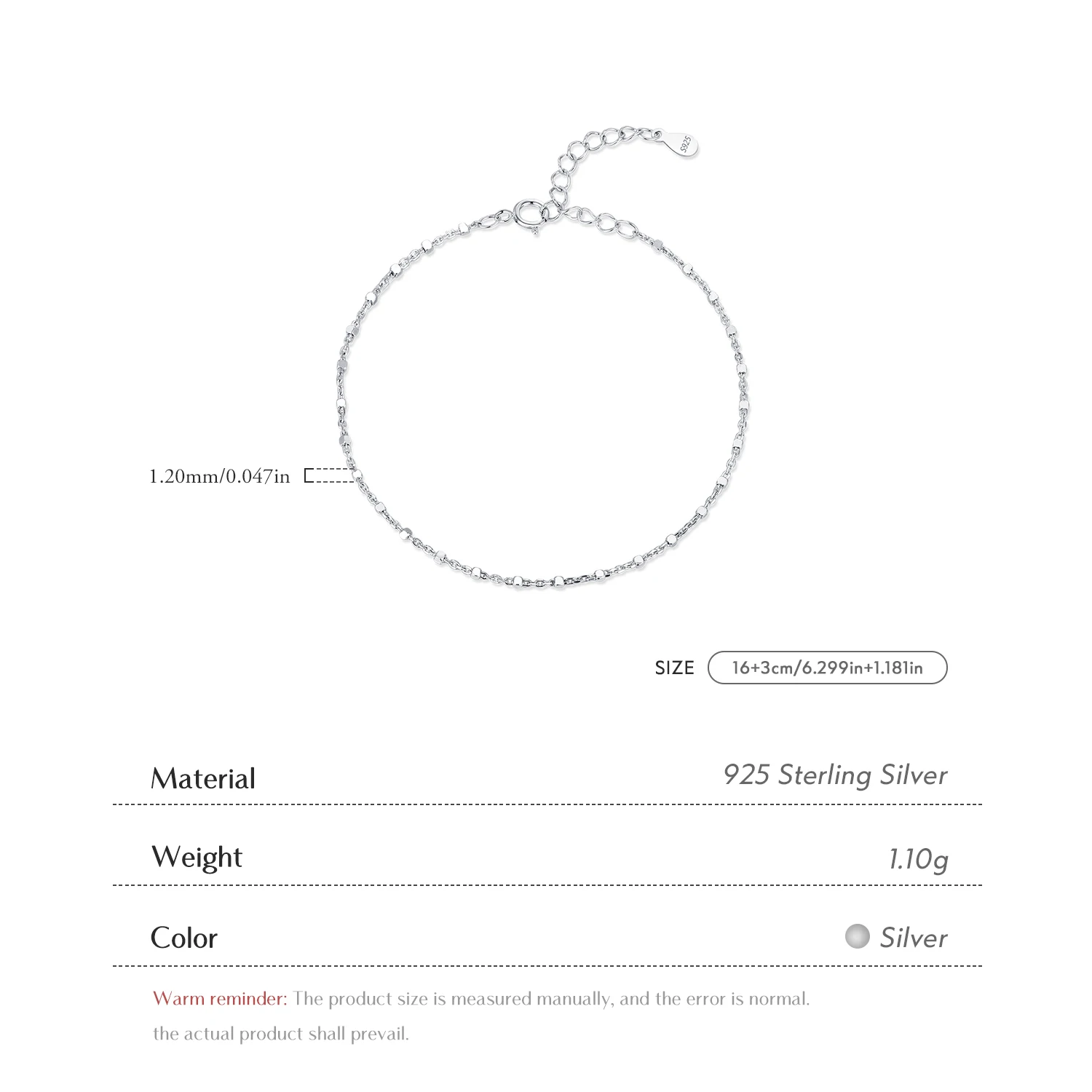 YANLOK 925 فضة عصري بسيط مربع الخرز سوار للنساء مكتب يوميا غرامة مجوهرات اكسسوارات #3