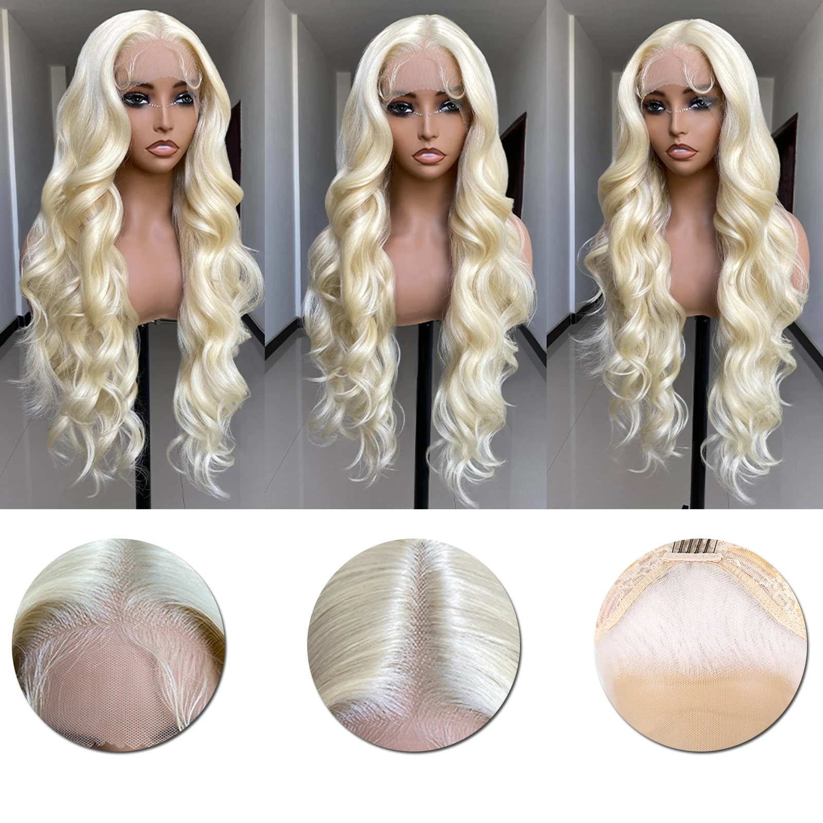 613 cor loira 13x3 perucas dianteiras do laço para preto feminino longo onda do corpo peruca de cabelo sintético com cabelo do bebê cosplay peruca frontal do laço