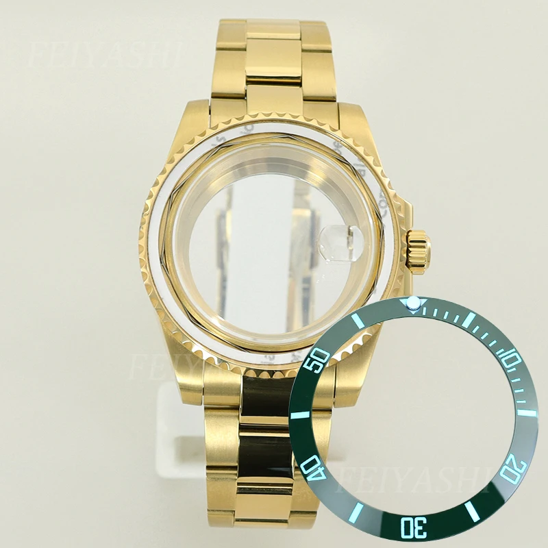 Gold 40mm NH35 Watch Case Full Text C3 Luminous Bezel For Seiko nh34 nh35 nh36 nh38 Miyota 8215 ETA 2824 Movement 28.5mm Dial