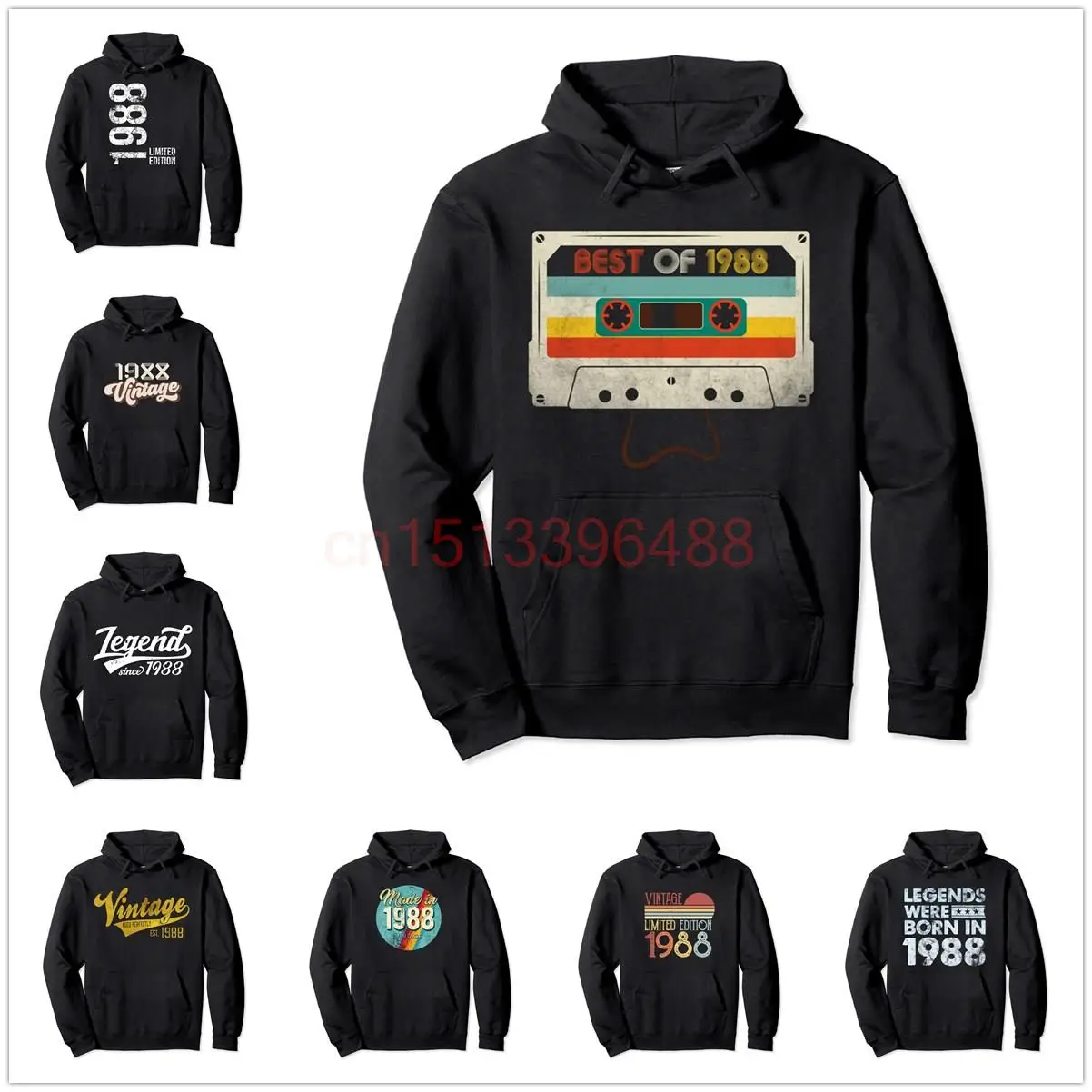 95% Cotton Vintage 1988 Retro 35th Original Parts Birthday 80's Gift Pullover Hoodie Sweatshirt Men Women Tracksuit Clothing