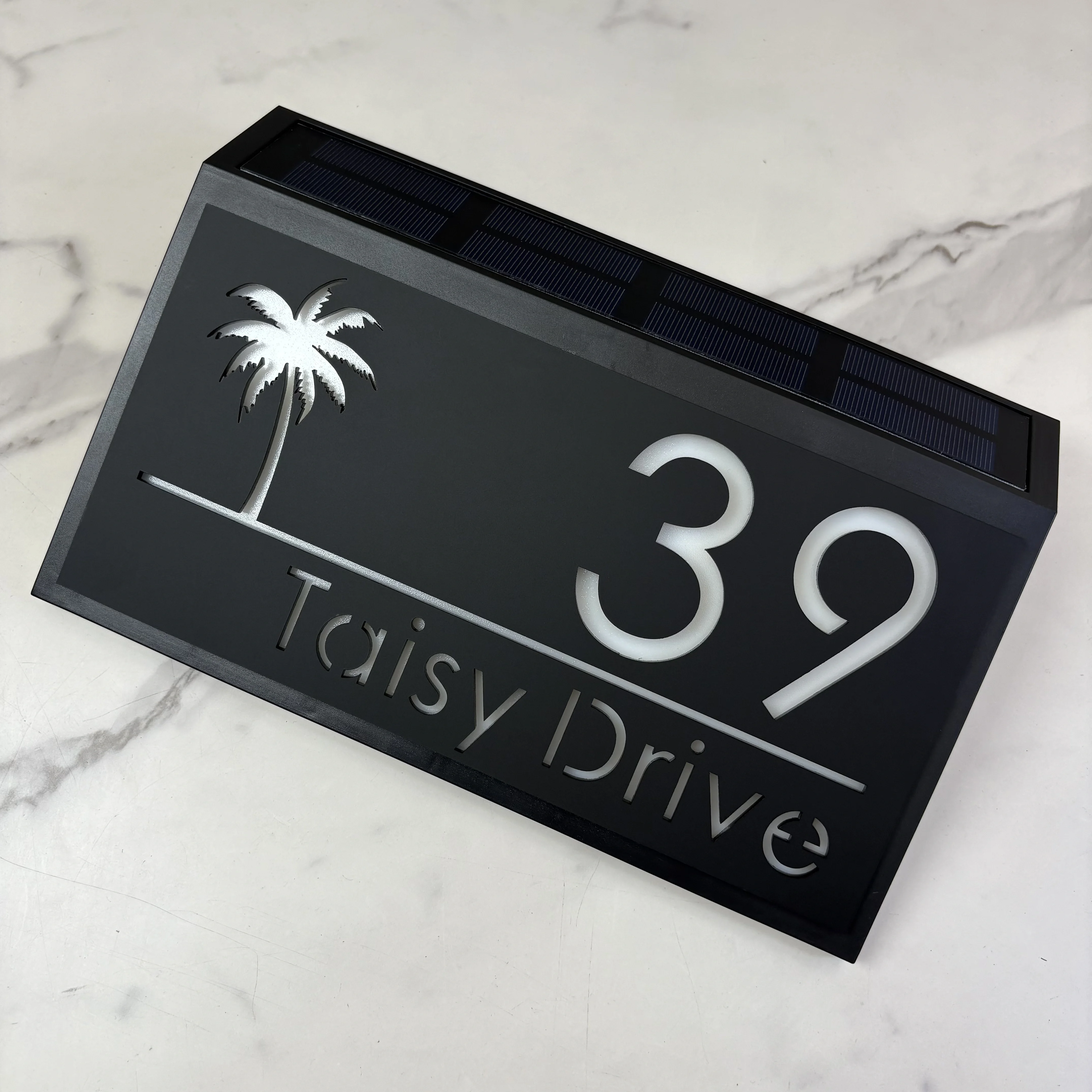 Lumière LED solaire acrylique numéro de maison signe moderne Laser Plaque d'adresse extérieure étanche plaque de porte lumineuse personnalisée personnalisée