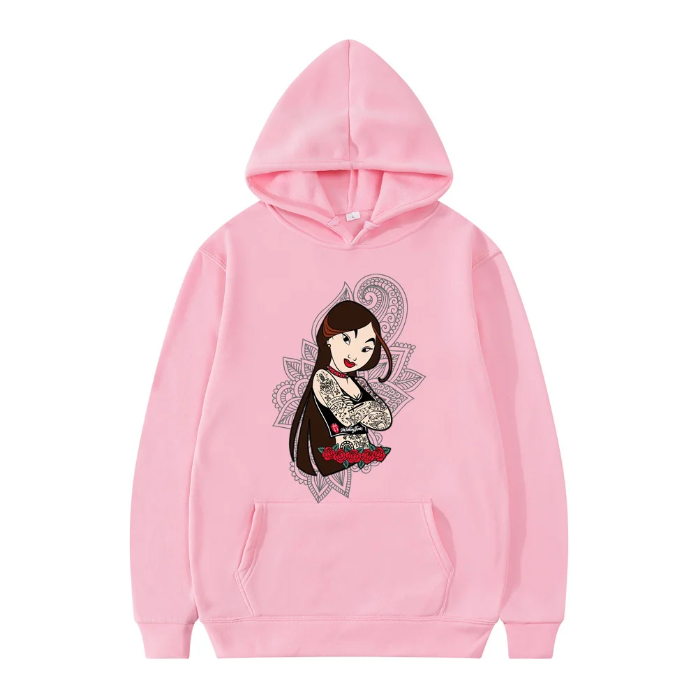 Disney Princess Mulan Pattern Loose Male Sweatshirts Pocket Print Clothing Men Hoodies Autumn Winter Popular Pullover Hot Sale