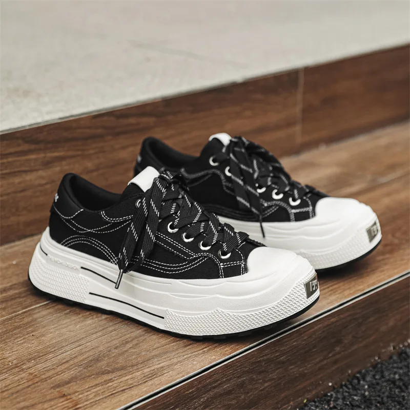 

2505 Новая мужская и женская парусиновая дышащая повседневная обувь, любители High Street на толстой подошве и повседневные кроссовки на шнуровке