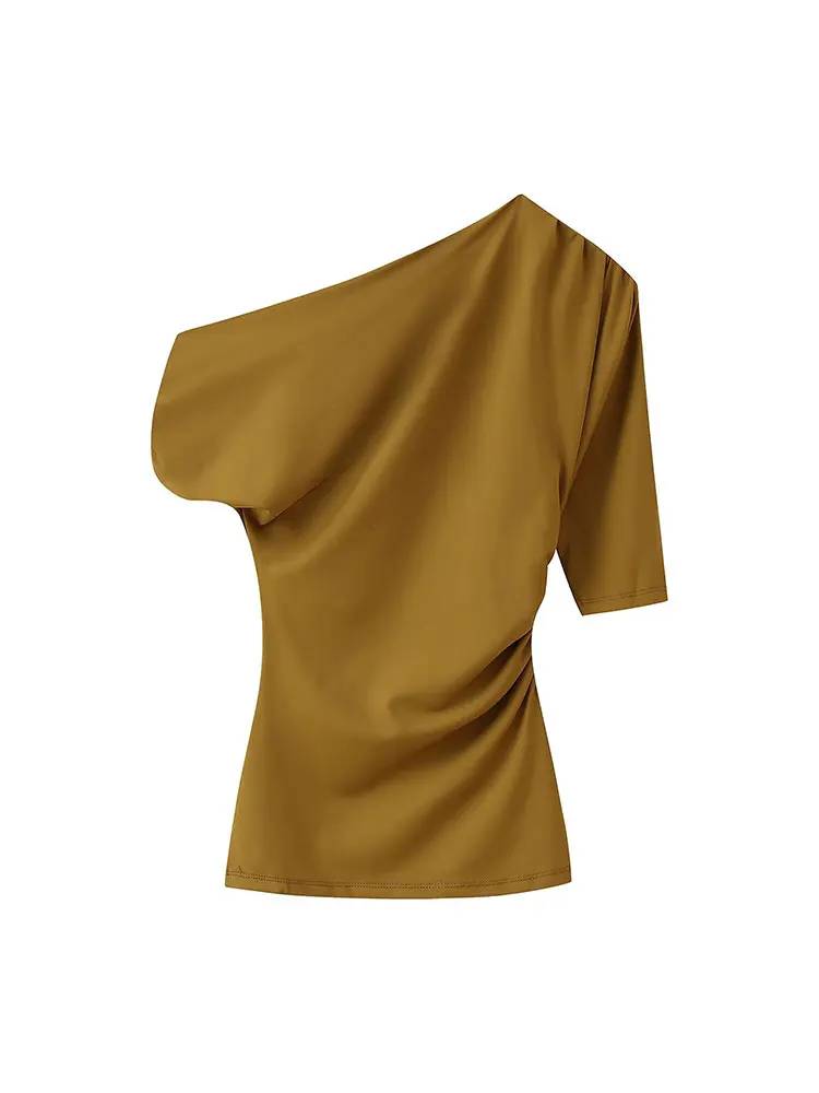 NLZG Asimmetrico Corto Top Donna Off Spalla Crop Top Donna 2025 Estate Nuovo Top Femminile Streetwear Casual T-shirt Top