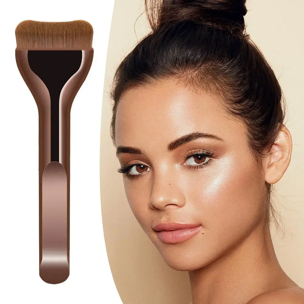 Brochas de maquillaje para base, brochas para máscara superior ultrafina, contorno de nariz, cepillo en forma de U para sombra de nariz de doble cabezal B0I7