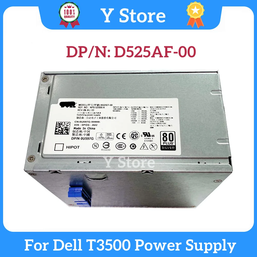 

Y Store Refurbished 525W PSU For Dell T3500 Power Supply D525AF-00 H525AF-00 H525EF-00 CN-0M821J 0M821J M821J 100% Tested