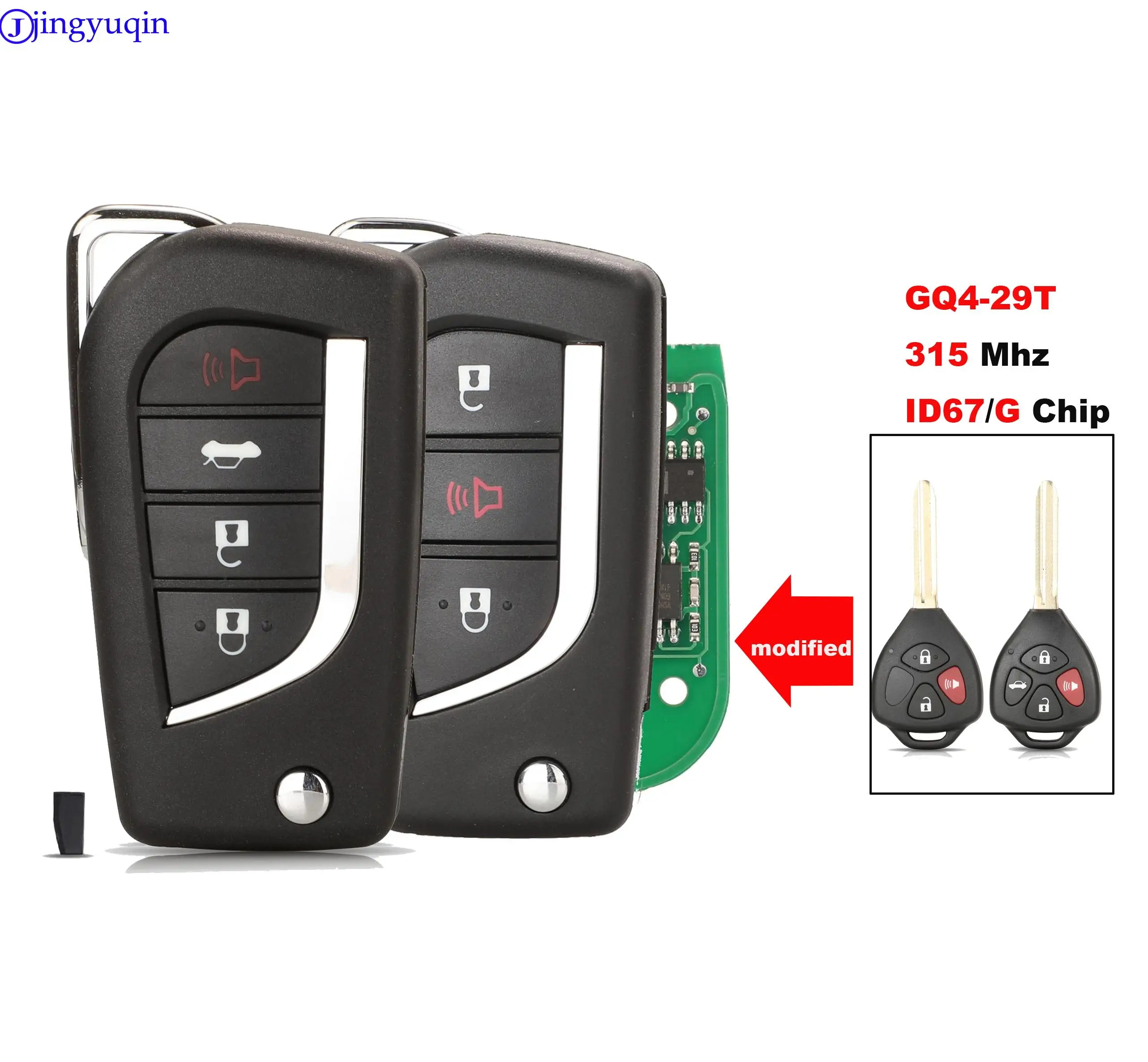 

jingyuqin 3/4 Buttons Remote Car Key Control For Toyota Prius 2 Hilux Etios Vios Yaris Corolla GQ4-29T ID67/G Chip 315 Mhz