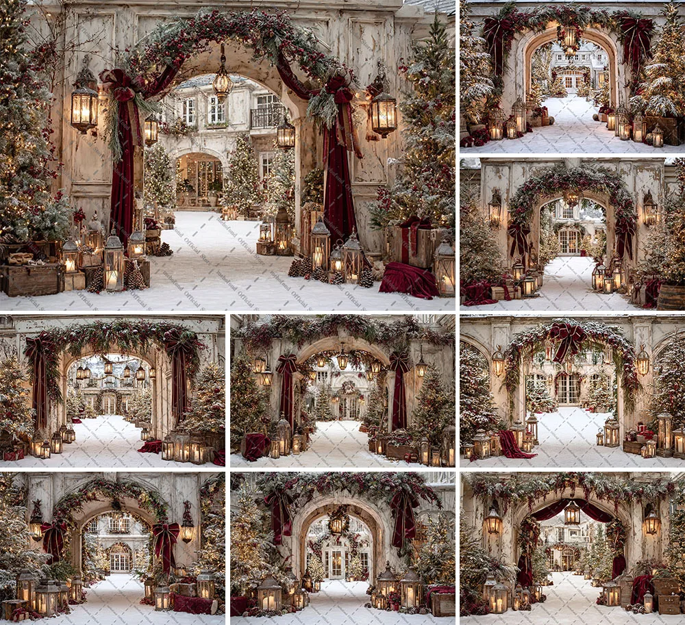 Mehofond Fotografie-Hintergrund Winter Weihnachten Bogen Wand Schleife Wald Weihnachtsbaum Kinder Familienporträt Dekor Hintergrund Fotostudio