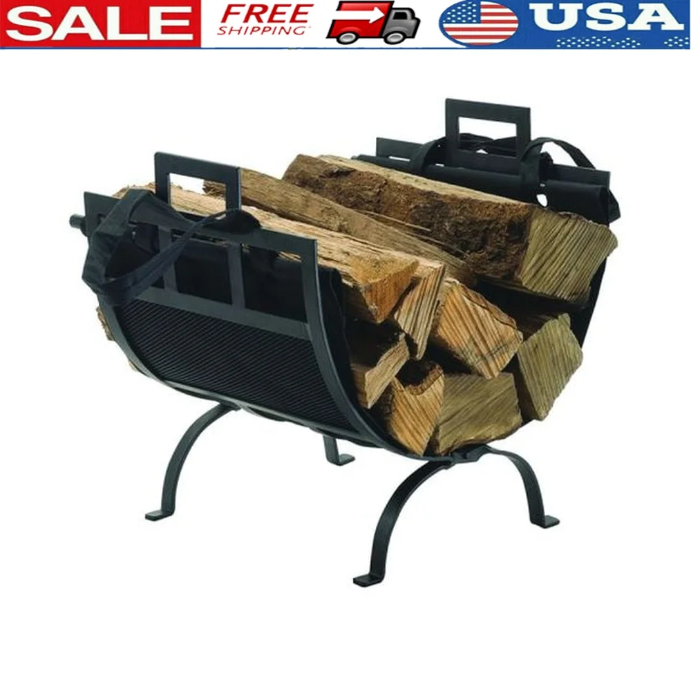 

Держатель для бревен из кованого железа с холщовой сумкой, сверхмощная стальная конструкция, предварительно собранное хранилище для дров, прочная черная отделка, 17 дюймов