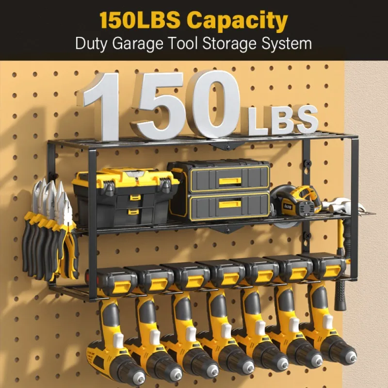 

Тяжелый металлический стеллаж для хранения электрических инструментов с 7-мя стойками для сверл, стеллаж для хранения гаража, настенный стеллаж для хранения инструментов