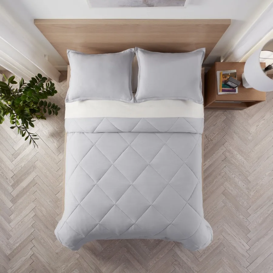 Supersoft Cooling Bed Set 7 Piece Reversible Bedding Comforter and Solid Sheet Set Queen Micro Chip Grey - view 2