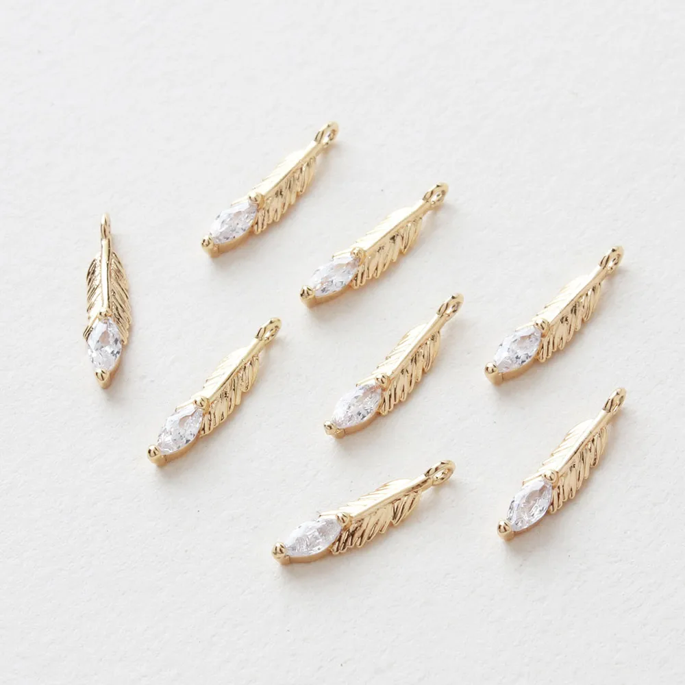 4PCS Dainty Leaf Link Connectors Cubic Zirconia Diy Earrings Charms Jewelry Making Supplies Brass 18k Gold Filled