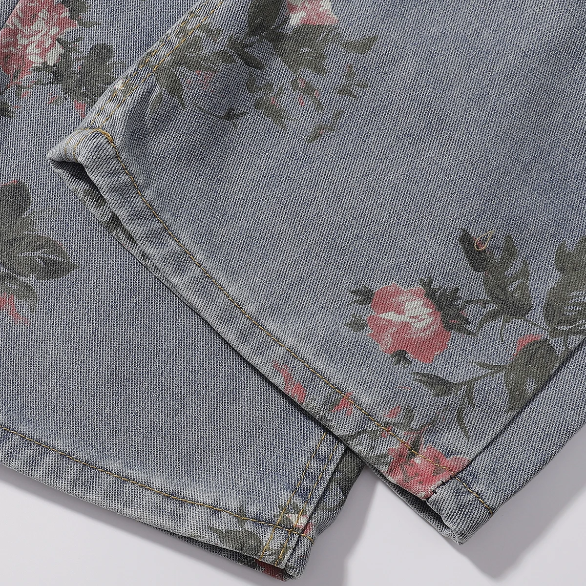 Rose bedruckte Jeans für Herren und Damen, gerade Jeanshose mit weitem Bein, zerrissen, Herbst, neue Vintage-Jeans mit entspannter Passform, S-3XL