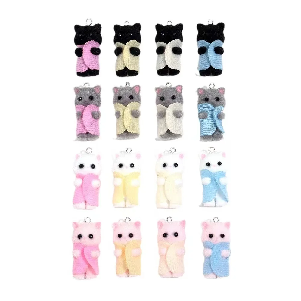 30pcs flocking resincute charms three-dimensional color clothes cat pendant for DIY jewelry keychain earrings accessories make